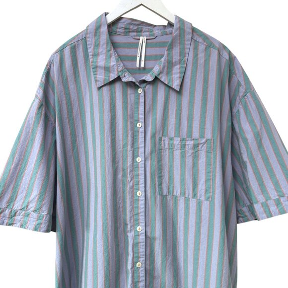 ANTHROPOLOGIE Womens Top Plus Size 2X Boyfriend Striped Shirt Blue Button up - Picture 4 of 11